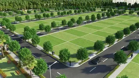 Panoramic view of open land parcel ready for development